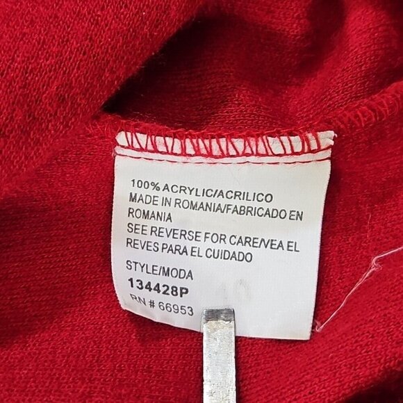 Leslie Fay Sweater Women's PL Red Knit Cropped Cardigan Embroidered EUC - Picture 4 of 12